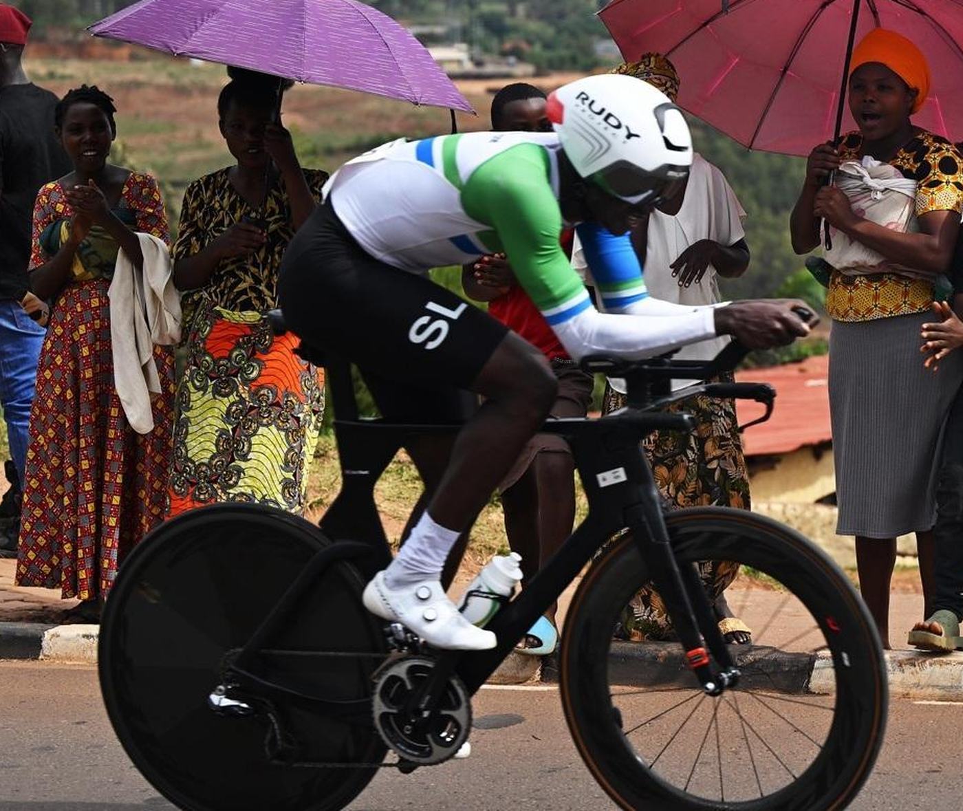 Ibrahim Jalloh racing the time trial at the UCI Road World Championships in Kigali